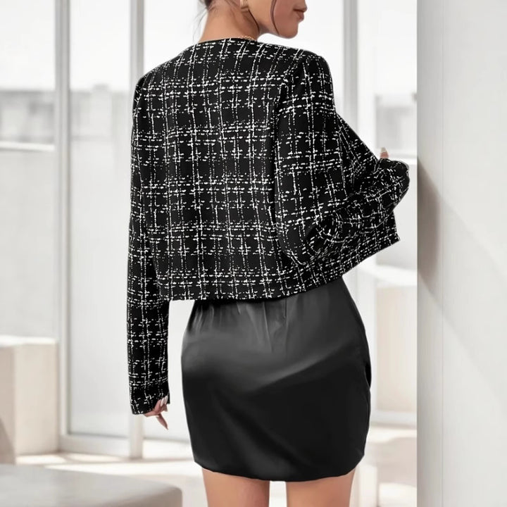 Damen Elegante Tweed-Jacke mit goldenen Knöpfen und femininer Silhouette Drune