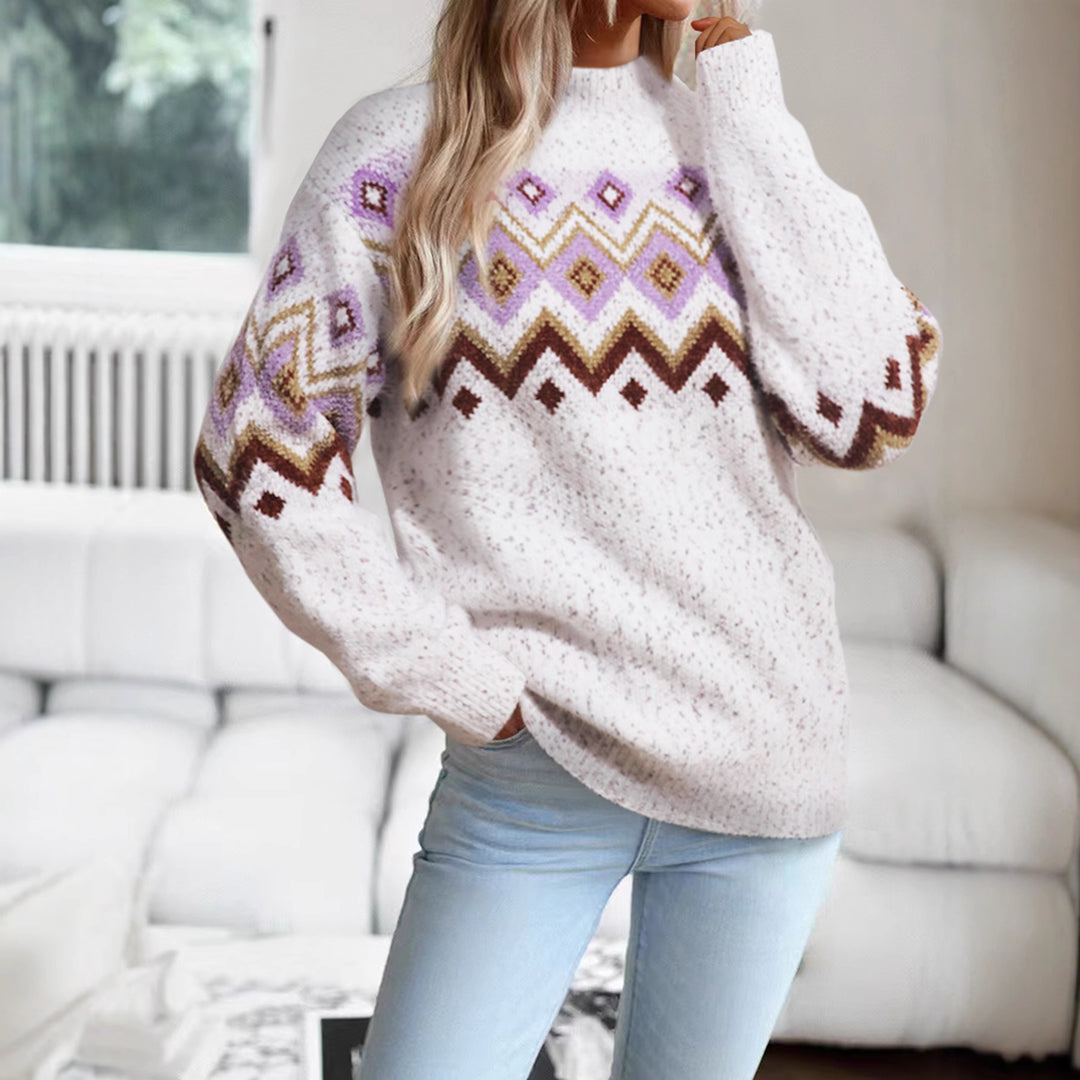 Damen Strickpullover mit geometrischem Muster und lockerem Schnitt Drune