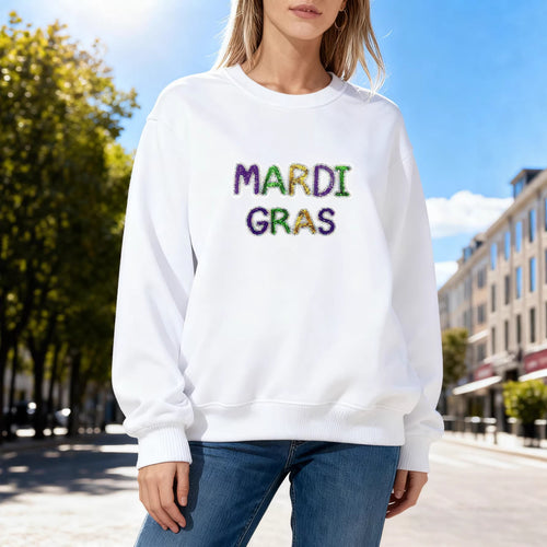 Damen Sweatshirt mit lebhaftem Mardi Gras Schriftzug Drune