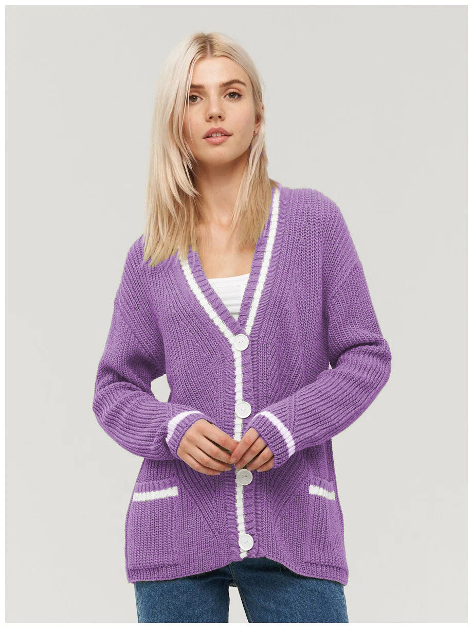 Damen Grobstrickjacke mit praktischen Pattentaschen und kontrastierenden Details Drune