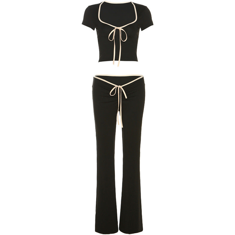 Damen Sportliches Set mit tiefem Ausschnitt und eleganter Kordelzug-Drapierung Drune