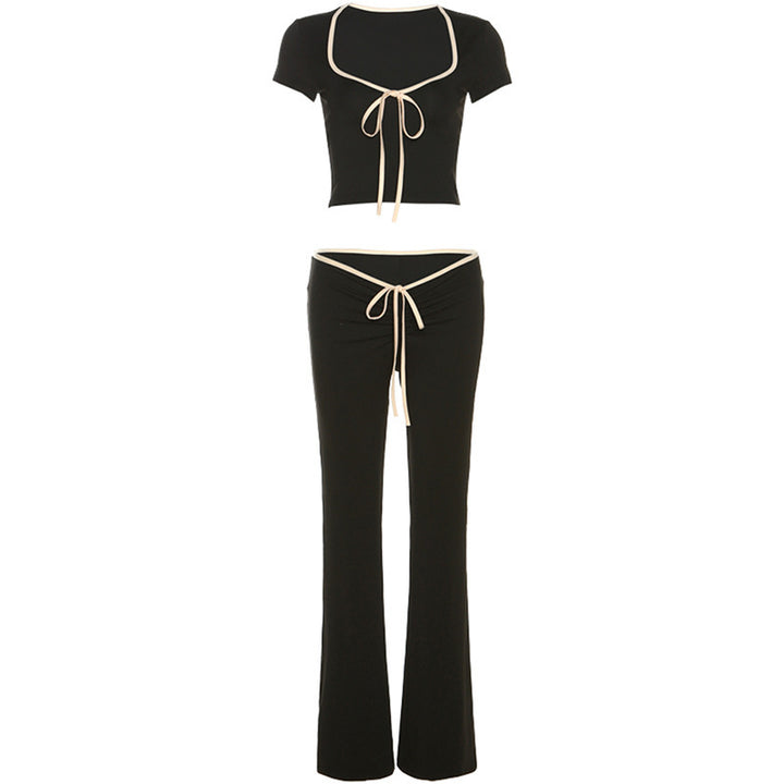 Damen Sportliches Set mit tiefem Ausschnitt und eleganter Kordelzug-Drapierung Drune