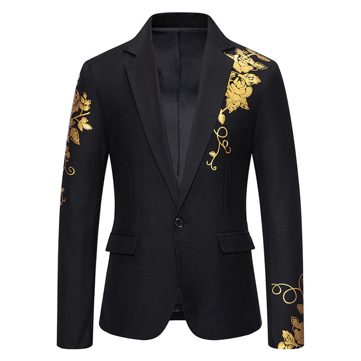 Herren eleganter Blazer mit floralem Goldmuster Drune