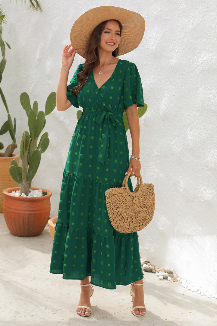 Damen Maxikleid mit fließendem Schnitt und femininem Wickeldesign Drune