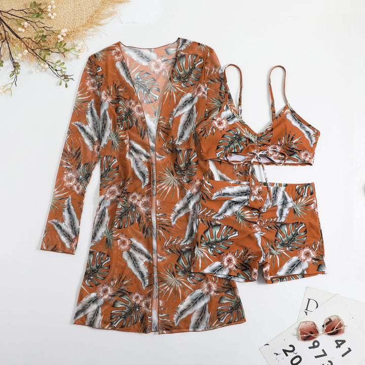 Damen Strandset mit floralem Kimono und Crop-Top Drune