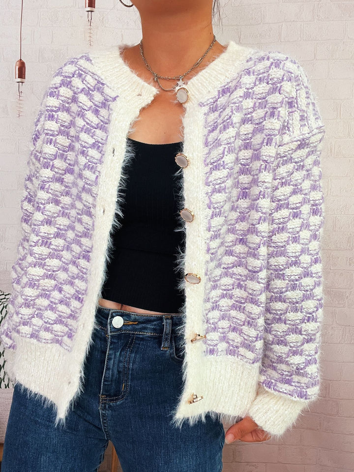 Damen gemütlicher Strickcardigan mit dekorativem Knopfdesign Drune