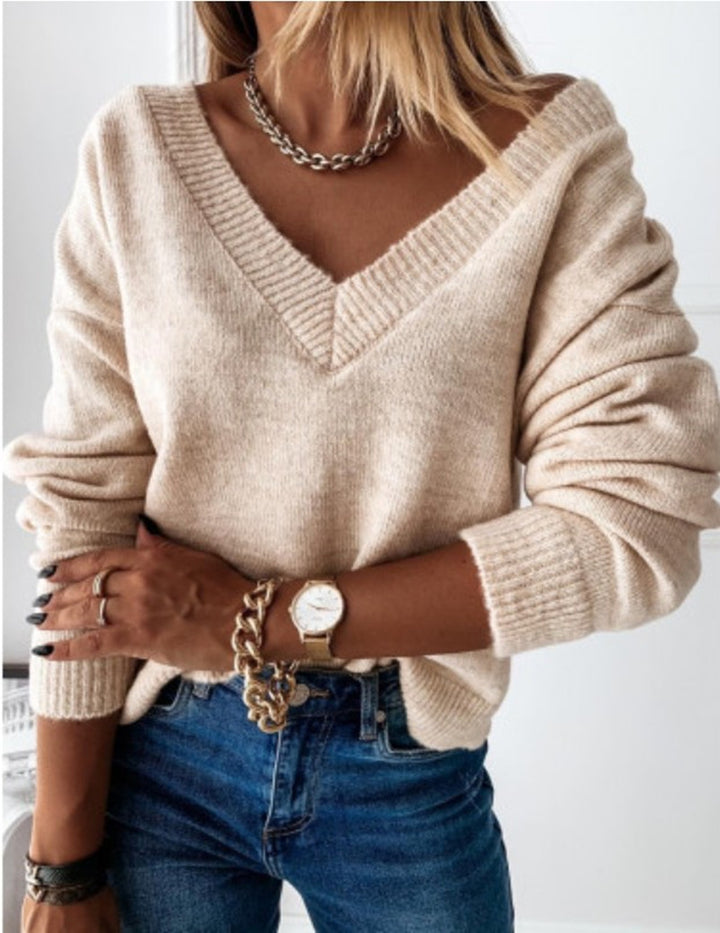 Damen lässiger V-Ausschnitt Pullover aus weichem Strick Drune