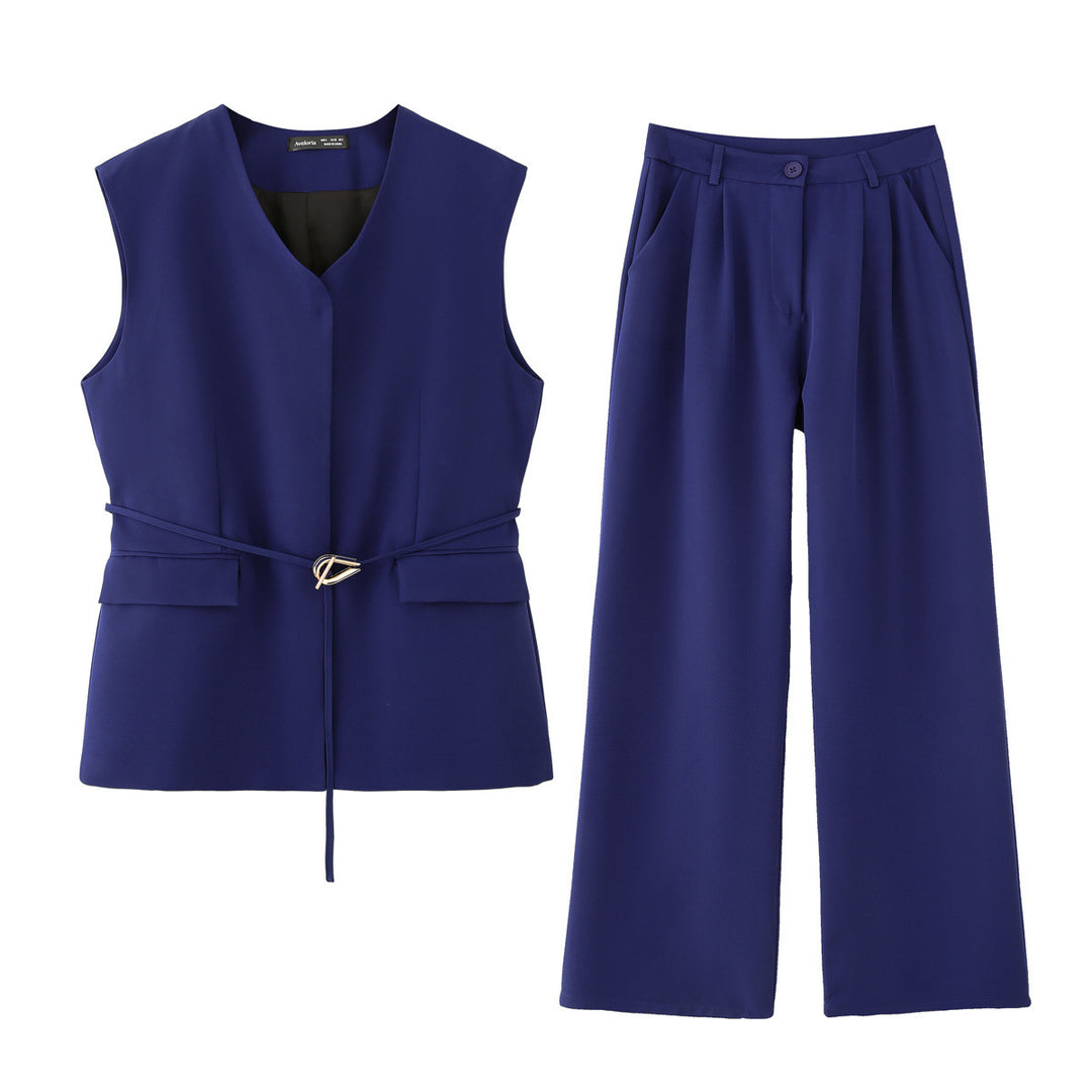 Damen elegantes Blazer- und Hosen-Ensemble mit modernem Gürtel Drune
