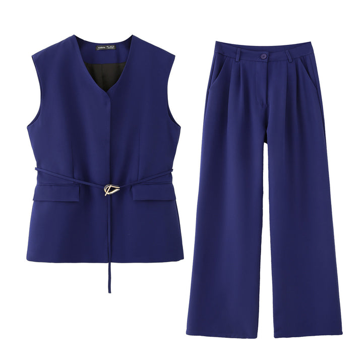 Damen elegantes Blazer- und Hosen-Ensemble mit modernem Gürtel Drune