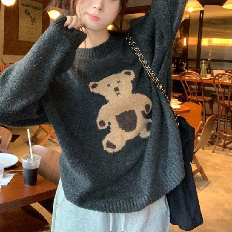 Damen Strickpullover mit bärigem Motiv Drune