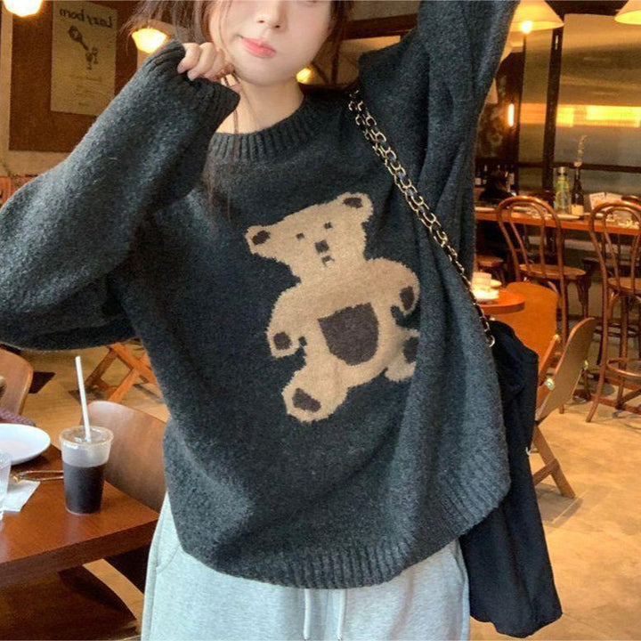 Damen Strickpullover mit bärigem Motiv Drune