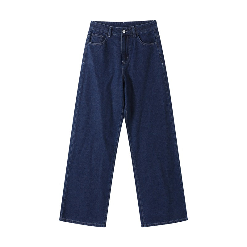 Damen weite Jeans mit hochtailliertem Schnitt und klassischen Taschen Drune