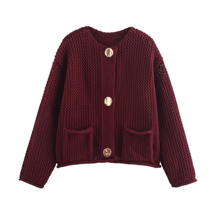 Damen Strickjacke mit strukturiertem Gewebe und metallischen Knöpfen Drune