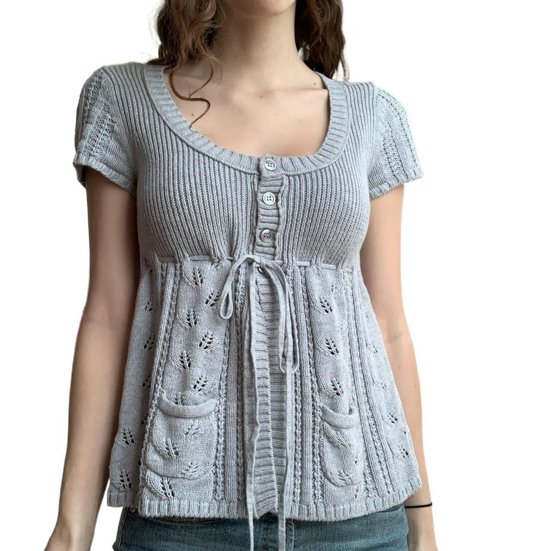 Damen Strickoberteil mit dekorativem Bindegürtel und Eingrifftaschen Drune