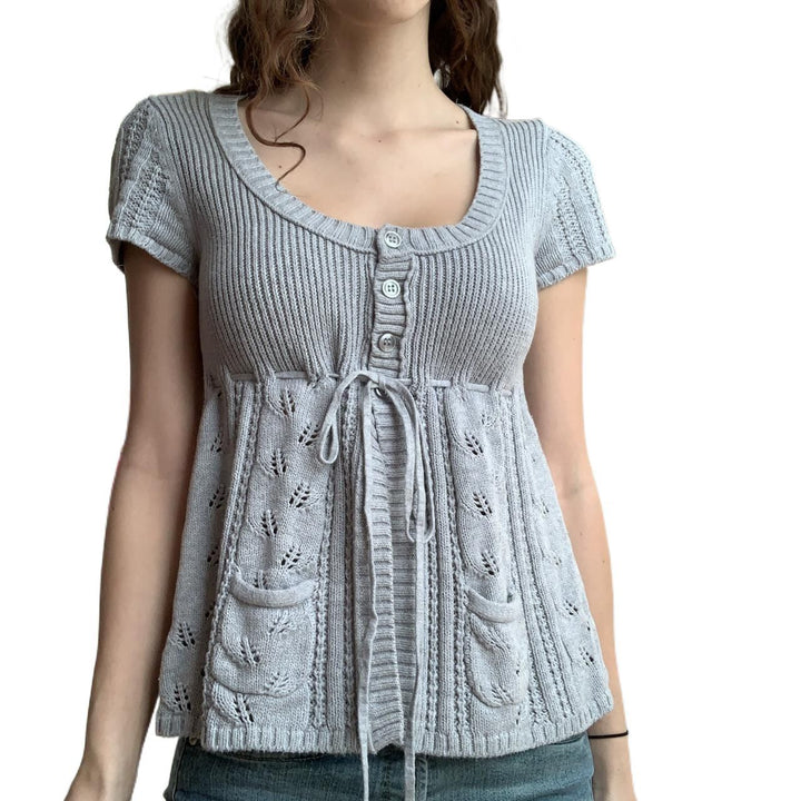 Damen Strickoberteil mit dekorativem Bindegürtel und Eingrifftaschen Drune