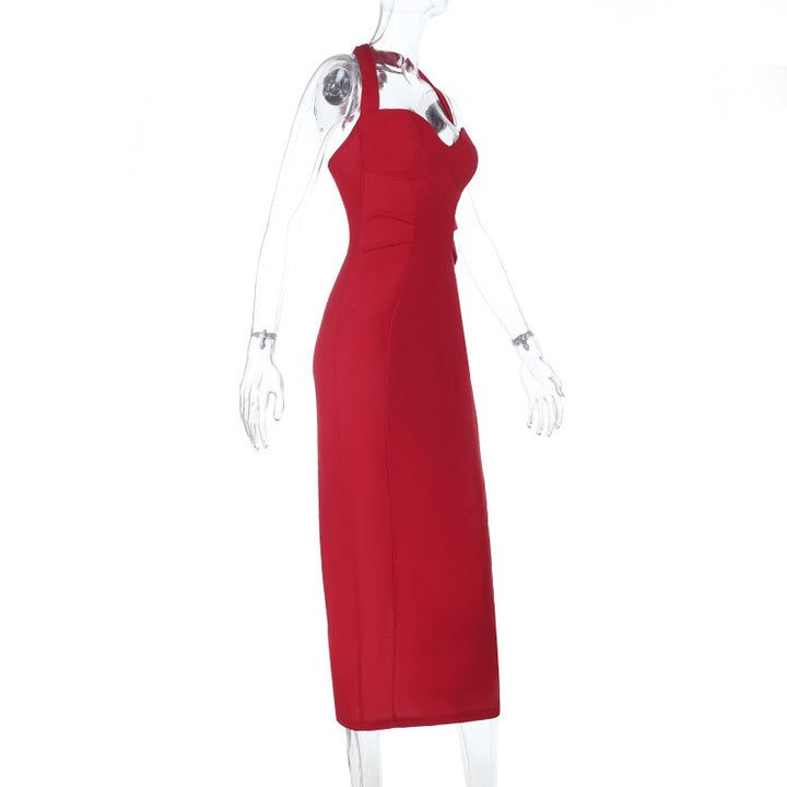 Damen stilvolles A-Linien Kleid mit Halterneck und figurbetontem Schnitt Drune