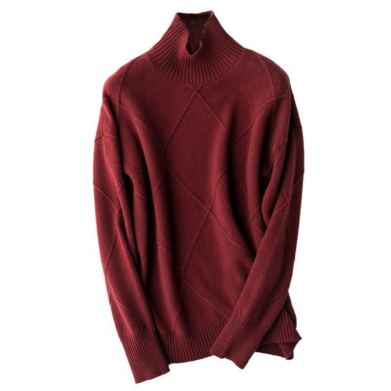 Damen Strickpullover mit hohem Kragen und Rautenmuster Drune