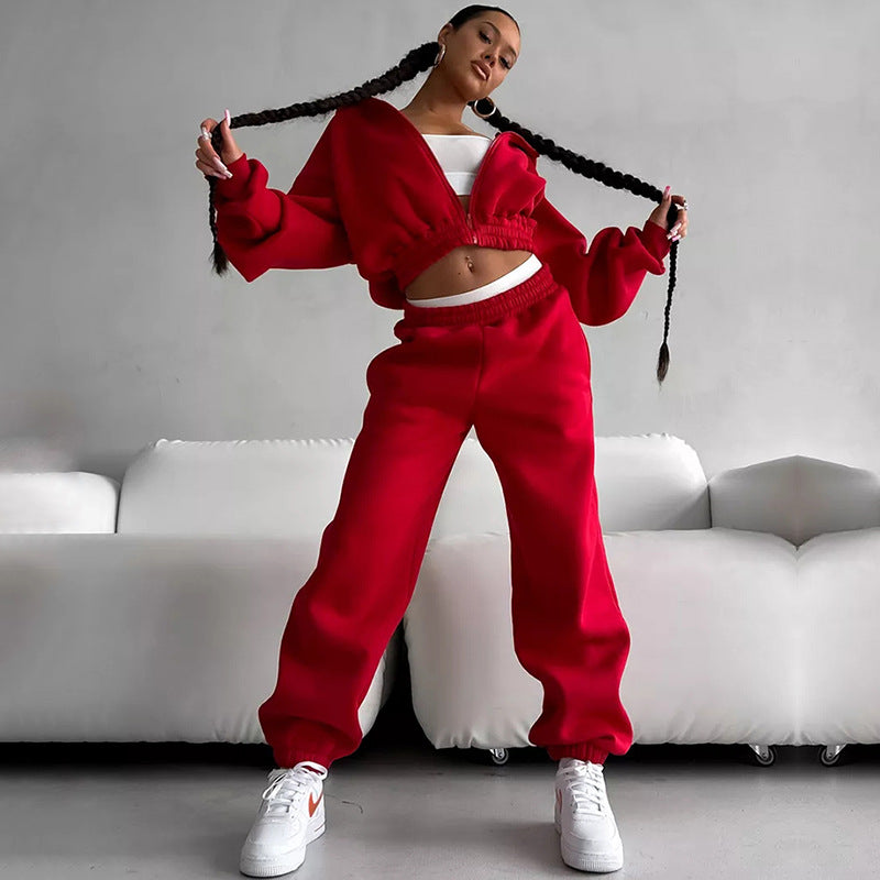 Damen Sportlicher Fleece-Jumpsuit mit Kapuze und weitem Schnitt Drune