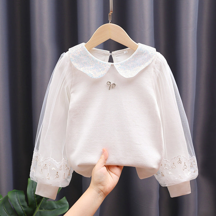 Mädchen Sweatshirt mit eleganten Tüllärmeln und auffälligem Kragen Drune