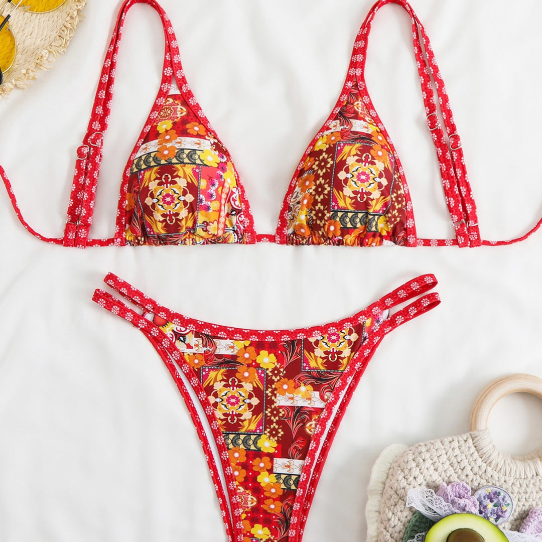 Damen Triangel-Bikini-Set mit lebhaftem Strandmotiv Drune