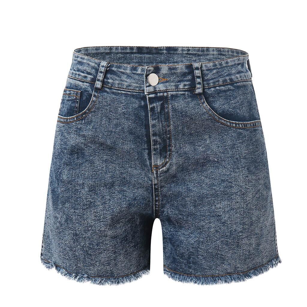 Damen hoch taillierte Denim-Shorts mit fransigem Saum Drune