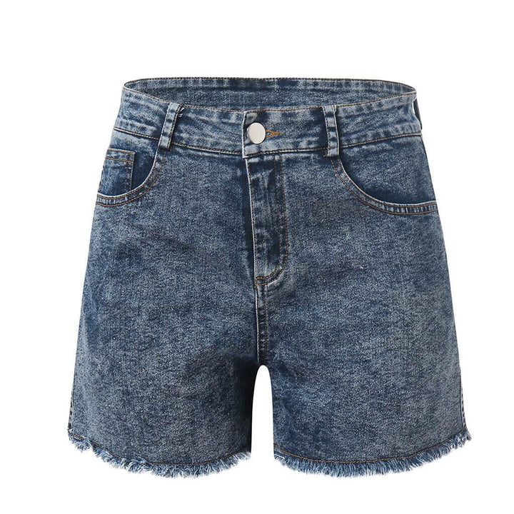 Damen hoch taillierte Denim-Shorts mit fransigem Saum Drune