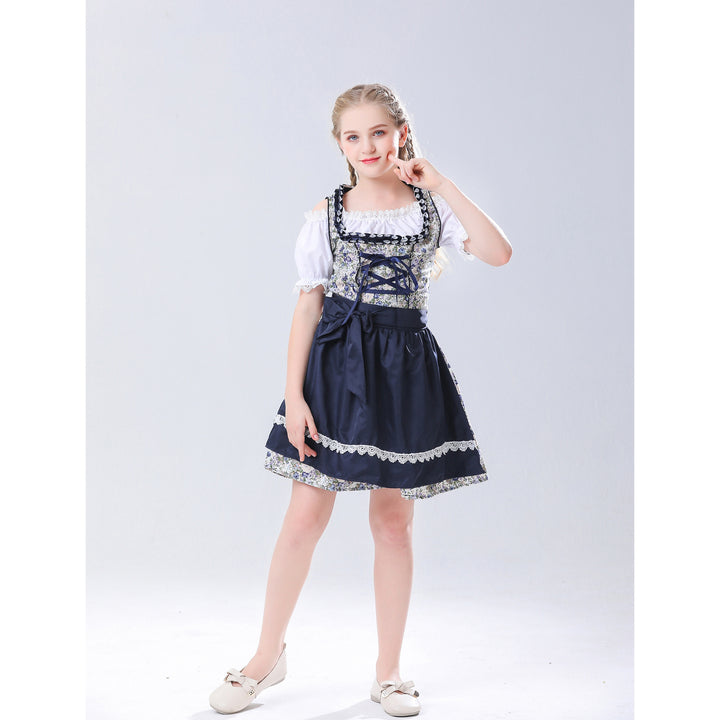 Damen nan traditionelles Dirndlkleid für Mädchen mit Schnürkorsett Puffärmeln und Spitzenschürze Drune