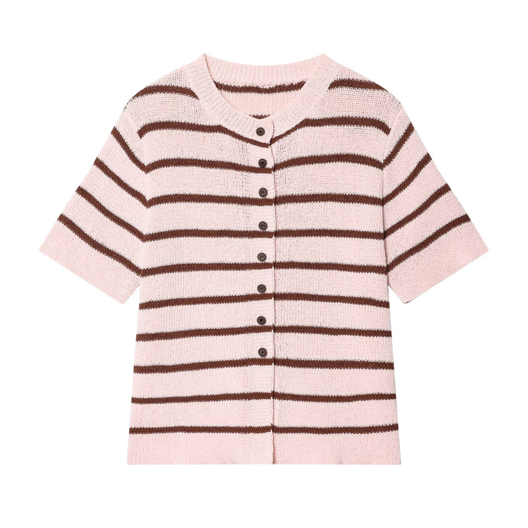 Damen Kurzarm Strickjacke mit Streifenmuster Drune