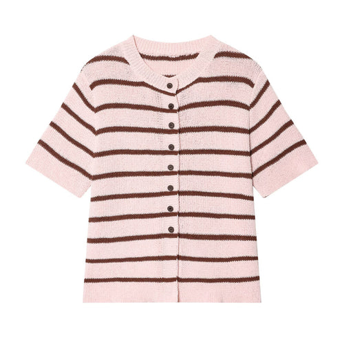 Damen Kurzarm Strickjacke mit Streifenmuster Drune