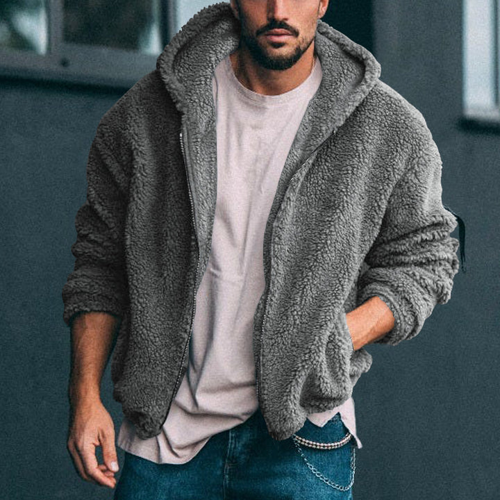 Herren kuschelige Fleecejacke mit großzügiger Kapuze und Reißverschluss Drune