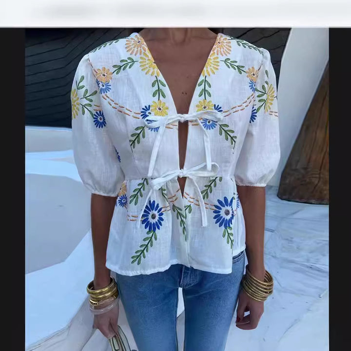 Damen luftige und elegante Bluse mit floralem Muster Drune