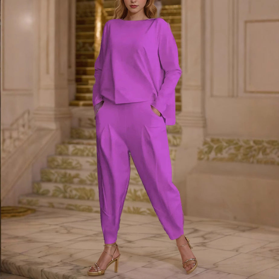 Damen Elegantes Set mit lässigem Oberteil und bequemen Hosen Drune