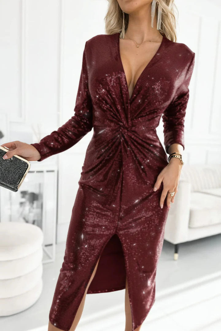 Damen Glamouröses Cocktailkleid mit aufregendem Schlitzdesign Drune