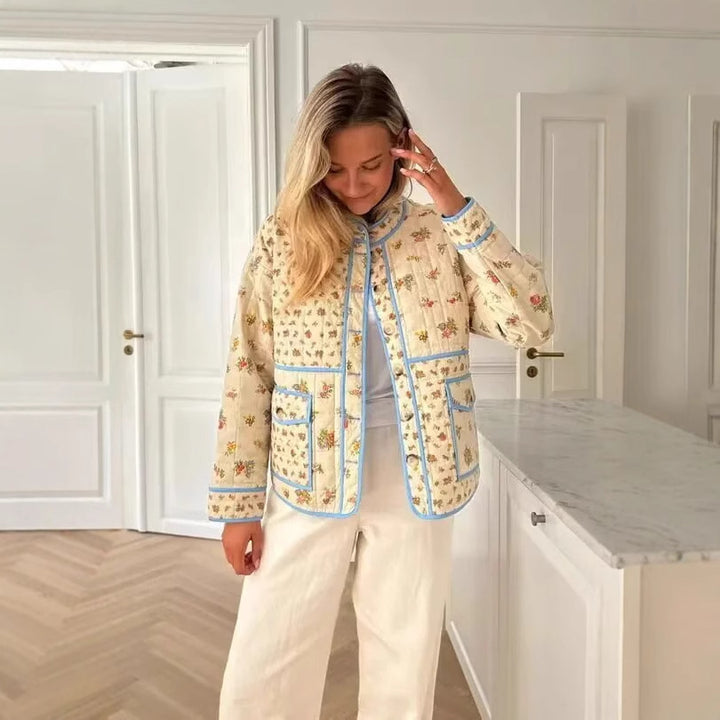Damen Blumengestickte Steppjacke mit praktischen Taschen und modernem Schnitt Drune