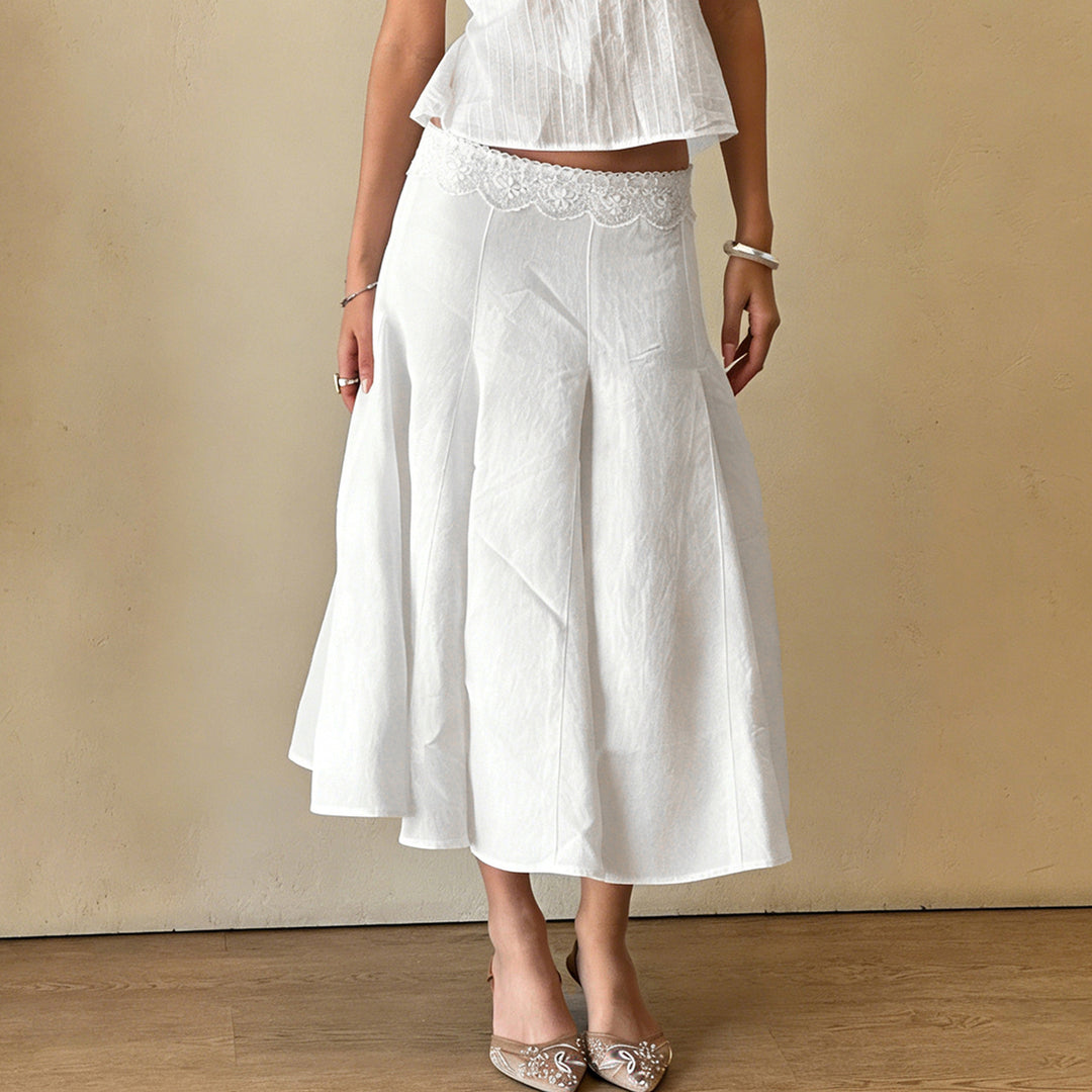 Damen bodenlanger Midirock mit elastischem Bund und schwingendem Saum Drune
