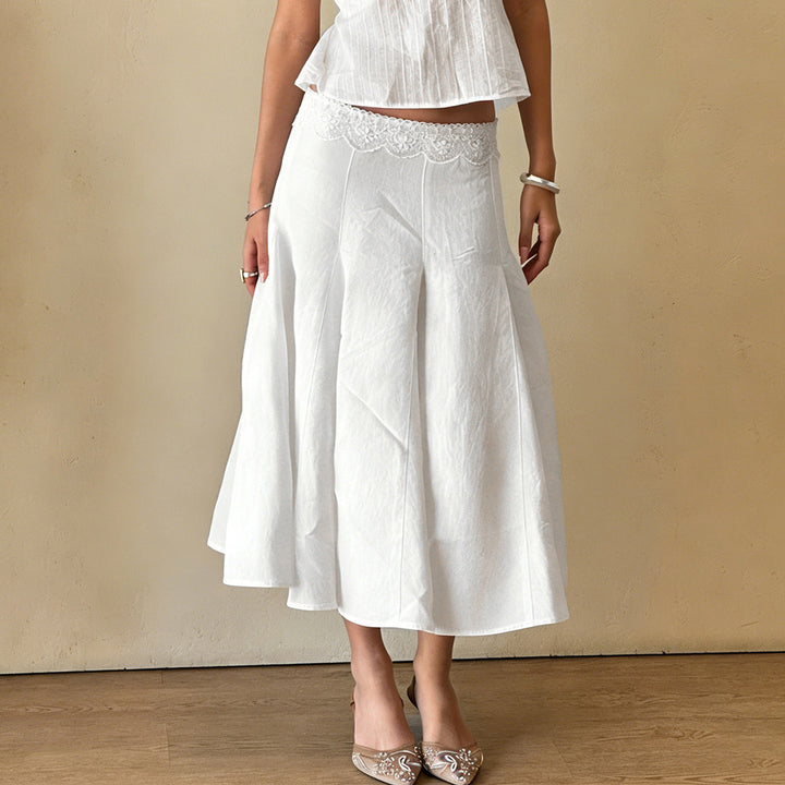 Damen bodenlanger Midirock mit elastischem Bund und schwingendem Saum Drune