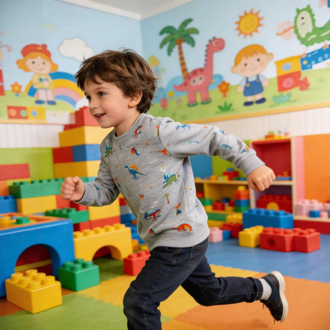 Kinder Sweatshirt mit buntem Dinosaurier-Motiv Drune