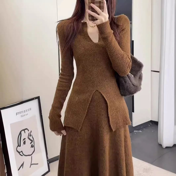 Damen Strickkleid mit elegantem Schlitz und strukturiertem Design Drune