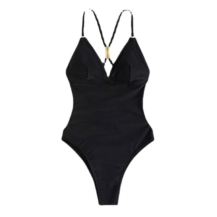 Damen Eleganter Einteiler Badeanzug mit goldenen Details Drune