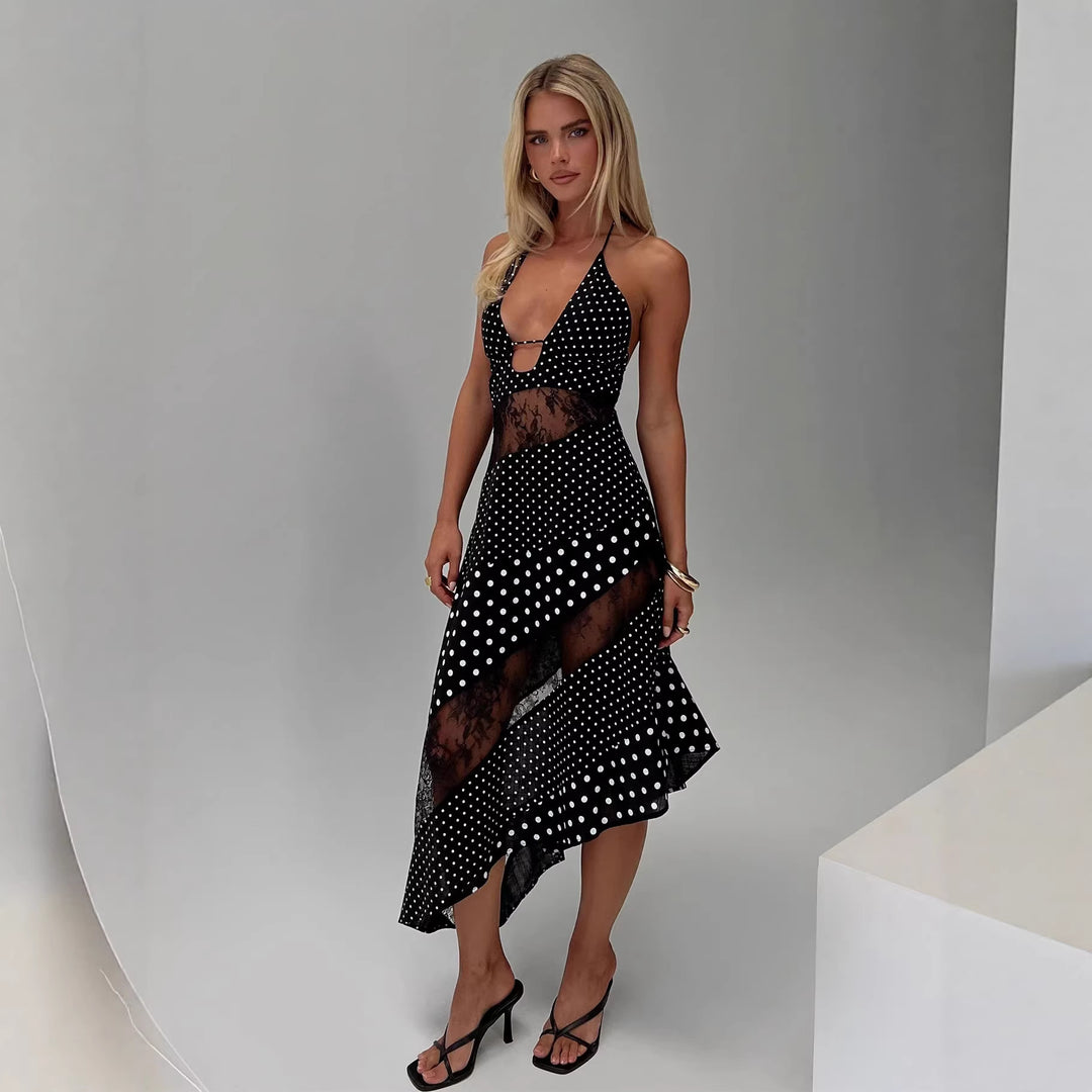 Damen Halterkleid mit transparenten Einsätzen und asymmetrischem Saum Drune