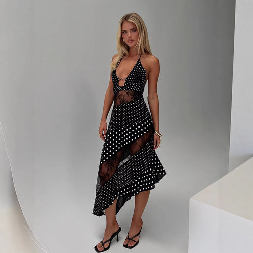 Damen Halterkleid mit transparenten Einsätzen und asymmetrischem Saum Drune