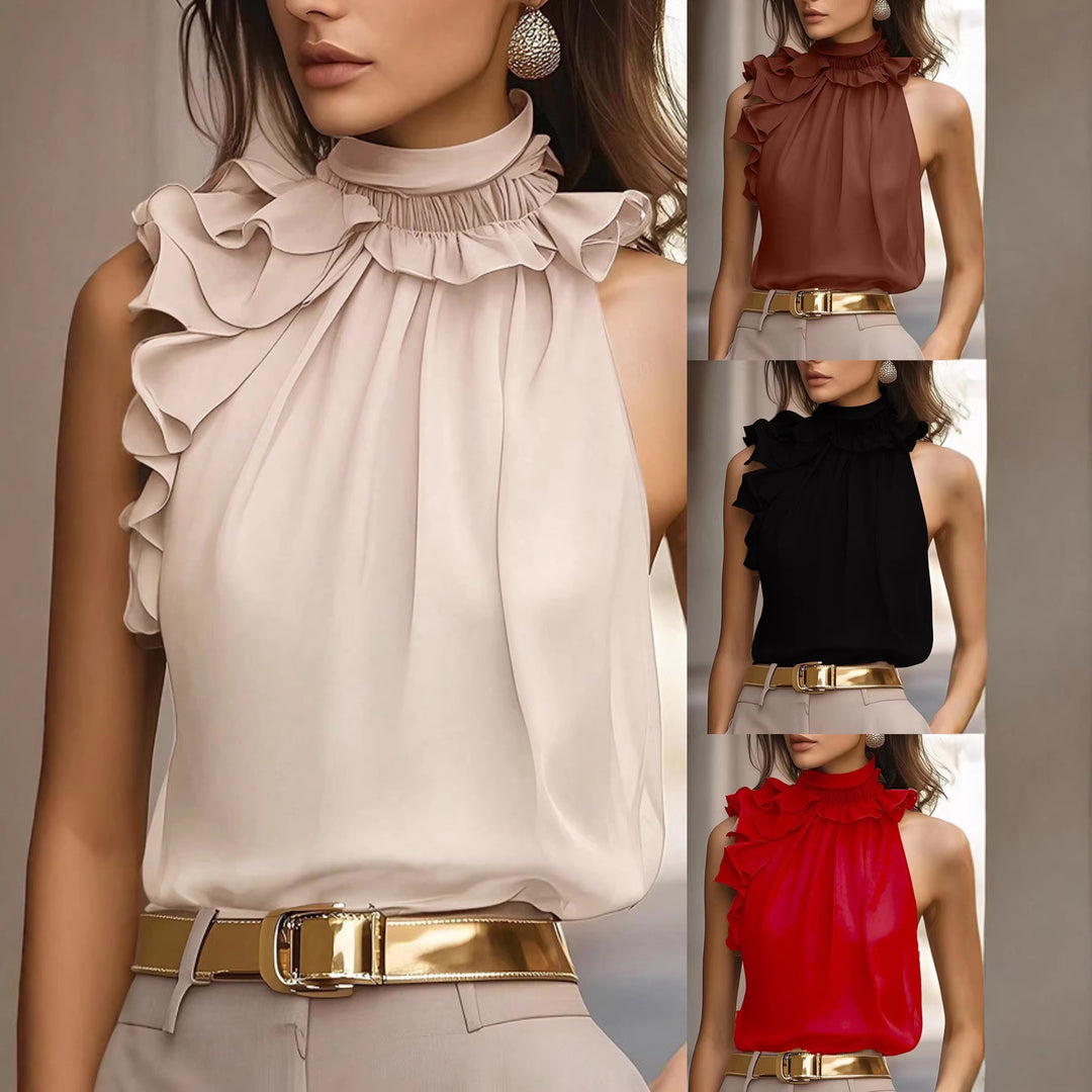Damen Elegante Bluse mit Rüschendetails und hochgeschlossenem Kragen Drune