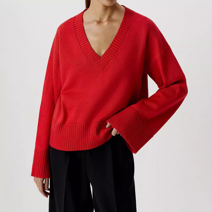 Damen Strickpullover mit tiefem V-Ausschnitt und lässigem Schnitt Drune