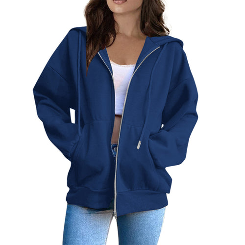 Drune Zip-up Oversized Solid Pocket Hooded Langarm Lose Baseball Jacke