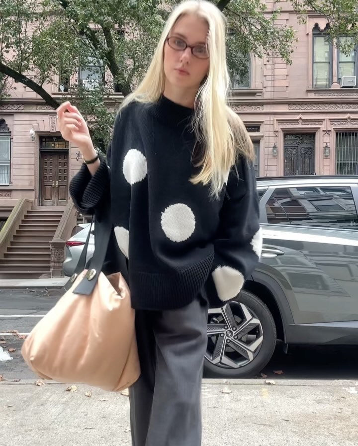 Damen gestrickter Oversize-Pullover mit auffälligem Punktmuster Drune