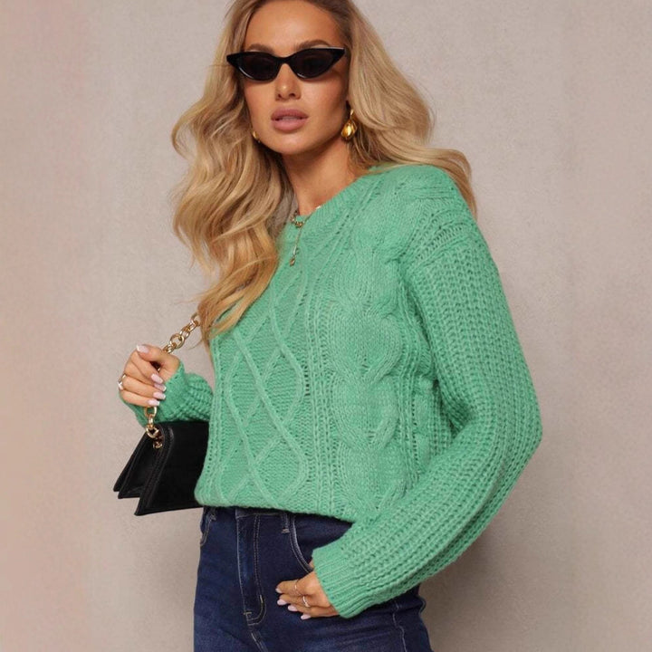 Damen lässiger Grobstrickpullover mit modernem Zopfdesign und gemütlichem Schnitt Drune