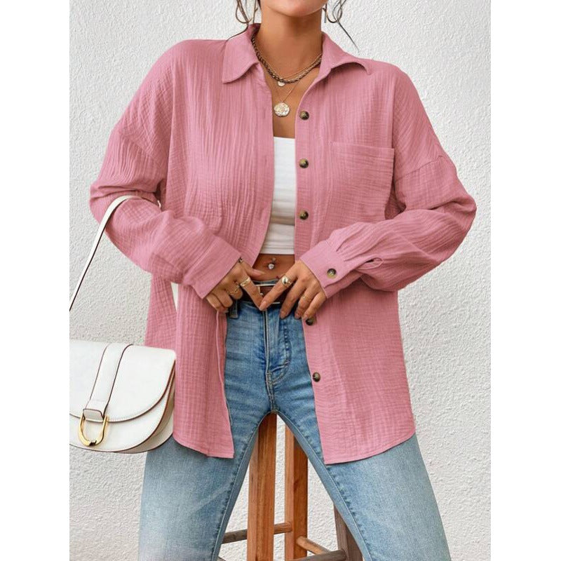 Damen lässige Overshirt-Bluse mit Knopfdetails Drune