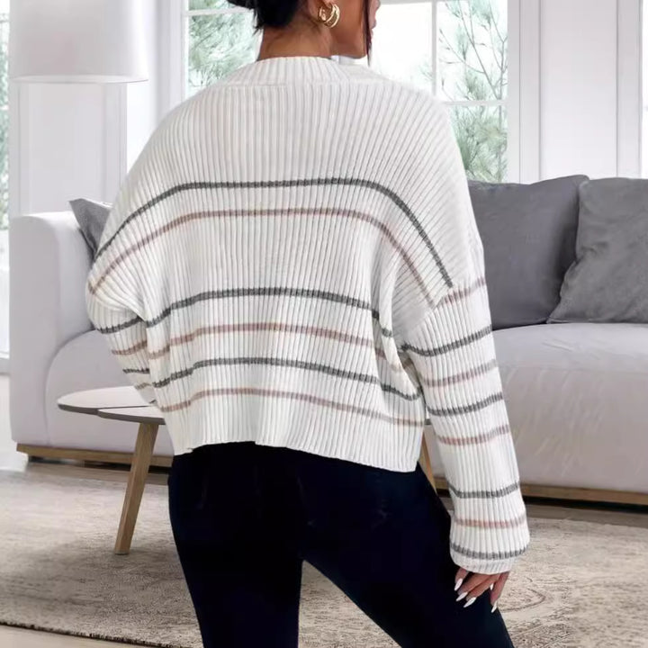Damen Lässiger Strickpullover mit modischem Streifenmuster Drune