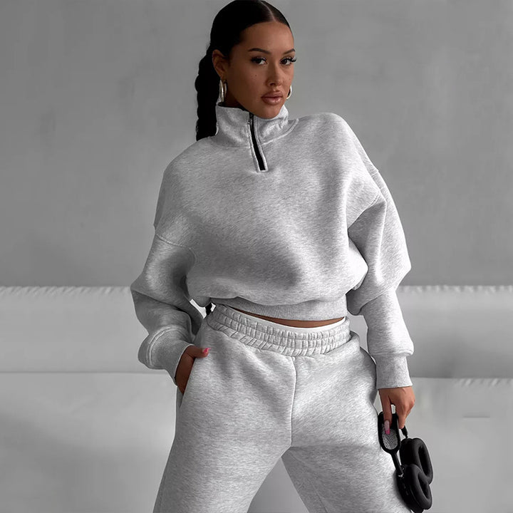 Damen Sportliches Sweatshirt mit hohem Kragen und bequemen Jogginghosen Drune