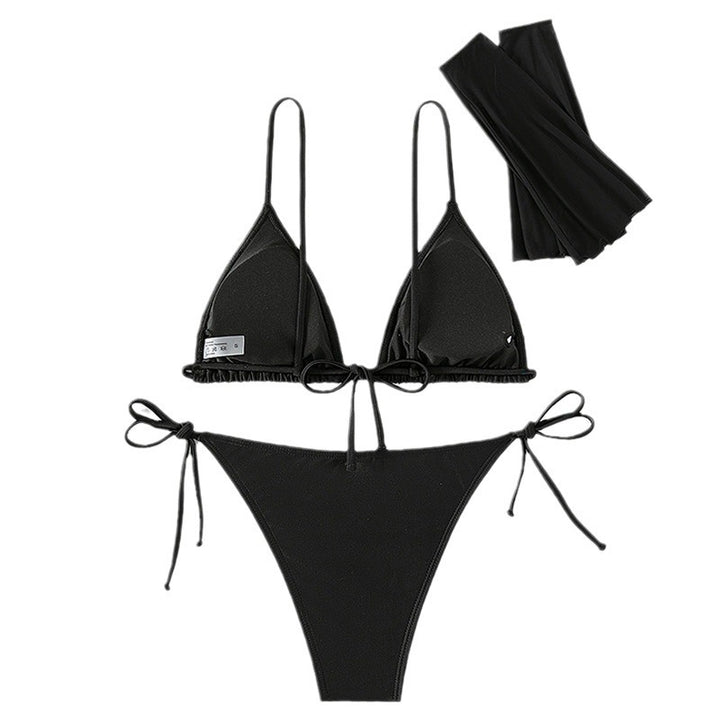 Damen Triangel-Bikini-Set mit transparenten Ärmeln und Blumenakzent Drune